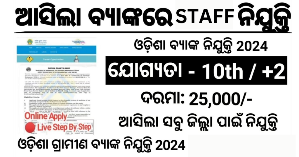 Odisha Bank Support Staff Recruitment 2024 Apply 10th Pass Job