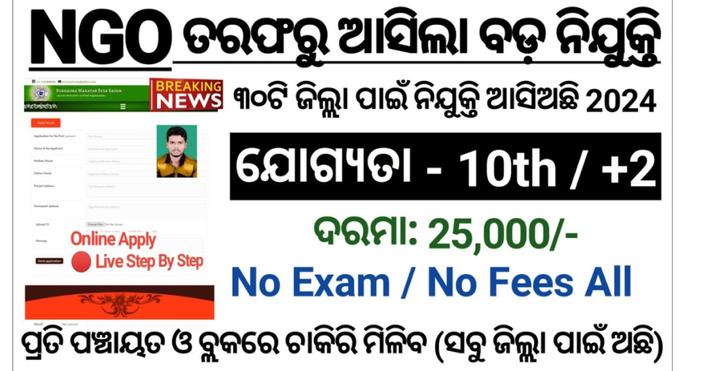 Odisha DEO, Office Assistant Job 2024 Apply | Odisha NGO 10th,+2,+3 Pass Job 2024