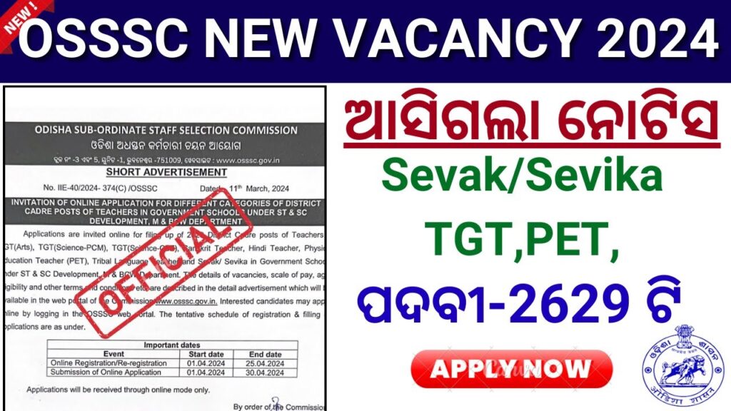 OSSSC Teacher Recruitment 2024 Apply Online For 2629 Posts Qualification,Previous Year Question Answer